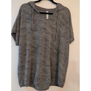 RBX Active Womens Gray Camo Short Sleeve Hoodie V-Neck Sweatshirt 1X CR2269X